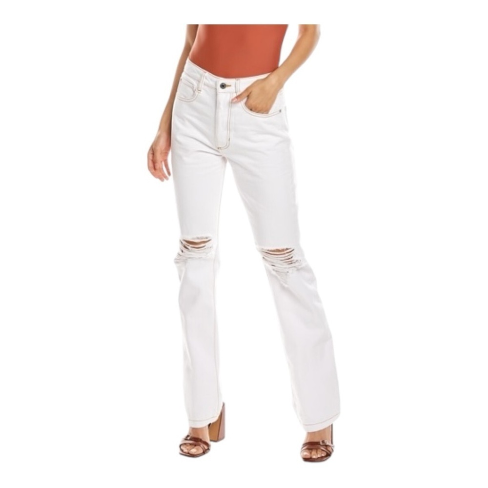 WeWoreWhat Icon Jean Zic Classic High-Waist Boot-Cut Stretch Twill White Denim